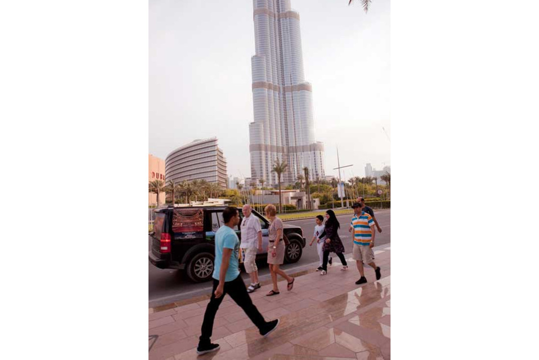 The tour vehicle got a lot of attention after being parked near Burj Khalifa