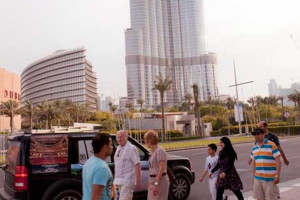 The tour vehicle got a lot of attention after being parked near Burj Khalifa